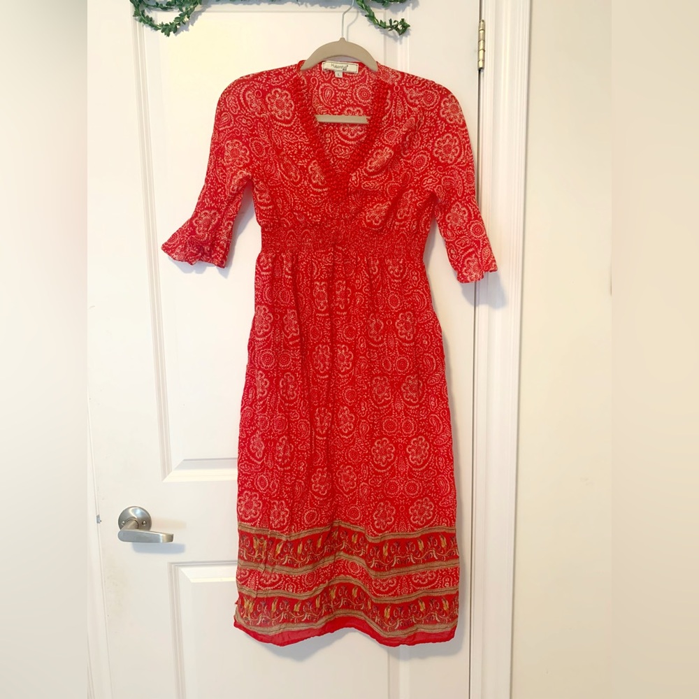 Huilanduo Red 100% Silk Chinese Dress, 3/4 sleeve - Picture 2 of 3